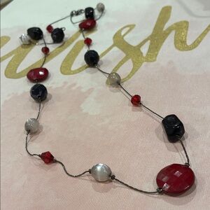 Elegant Red Black and White Beveled Beaded Necklace